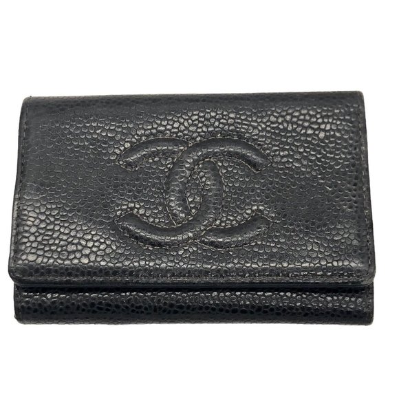 CHANEL Black Caviar Leather 6 Key Holder Case Wallet with Pouch - 4.24"x2.75" - Picture 1 of 16